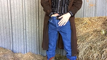 Preview 1 of Chota Ladki Ka Xxx - Hung Cowboy Jack Snowhill Jacking Solo in Shed and Shoots Huge Load