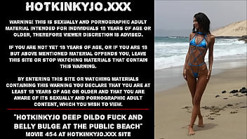 Preview 1 of Young Squirt Compilation - Hotkinkyjo deep dildo fuck and belly bulge at the public beach