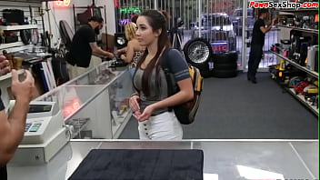 Preview 1 of Natasha Malkova Rubs Pussy - Busty pawnshop amateur riding manager after working hours