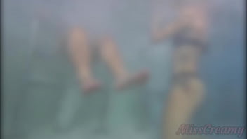 Preview 1 of Janda Sex Indonesia - Teen student masturbate my cock in a public pool in front of everyone - it&#039_s very risky with people near- MissCreamy