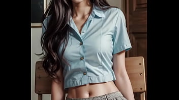 Preview 3 of Belly Joy - AI Lookbook - [AI Art] College Beauties sitting at home