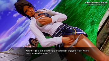 Preview 4 of Trib Pantyhose Girl - Waifu Academy | Perfect 18yo Virgin Teen Gets Her Tight Pussy Fingered And Masturbates In Public While A Stranger Watches | My sexiest gameplay moments | Part #14