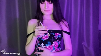 Preview 2 of Moms Son Home Boy - Hot Brunette Smokes Cigarettes and Sexually Dancing