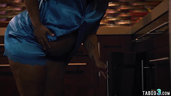 Preview 1 of 100 Guys One Teen - Big boobed pregnant ebony MILF Avery Jane craving for a big white cock
