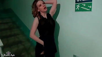 Preview 4 of Lespian Aundy - Minx Jerking Her Hairy Pussy Publicly till Crazy Orgasm in the Staircase