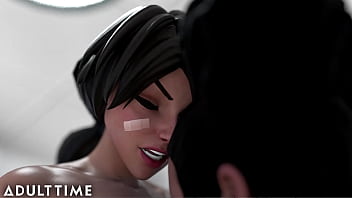 Preview 3 of Try New Positions - ADULT TIME - Busty Hentai Chick Fucks Her Lesbian Rival After Defeating Her - Hentai Sex College