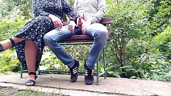 Preview 2 of Ogre Fucks Girl - Handjob outdoors in the park with my mother-in-law turned into a magnificent powerful cumshot