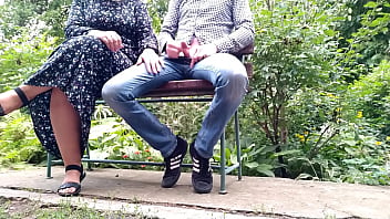 Preview 1 of Ogre Fucks Girl - Handjob outdoors in the park with my mother-in-law turned into a magnificent powerful cumshot