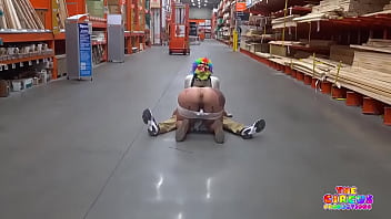 Preview 3 of Strapless Blonds - Clown gets dick sucked in The Home Depot