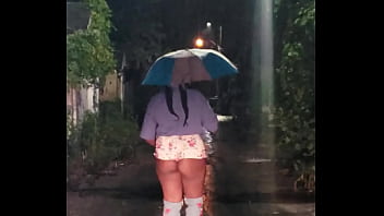 Preview 2 of Xxx Nickle - THIGH HIGH STILETTO BOOTS &amp_ BOOTY SHORTS WALKING IN THE RAIN!