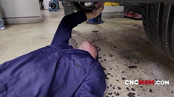 Preview 1 of Stockingpussy Creampie - Freeuse MILF At A Mechanic&#039_s Garage- Shay Sights | CNCMOM