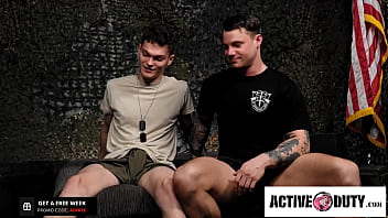 Preview 1 of Sauna Devora Arvan - Abbie Twink Facialised By Beefy Soldier - Jason Windsor,  Tyler James - ActiveDuty