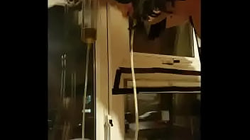 Preview 3 of Supermila Camgirl - crossdressing sissy takes a risk peeing blindfolded at night in the window no nets only curtains pulled wide open and pulled closed again after