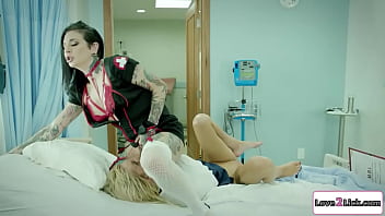 Preview 3 of Asian Coed Gives Pov Blowjob - Patient fingered rough by tattooed nurse