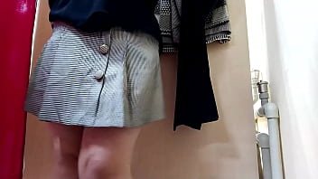 Preview 2 of Big Tits Vs Hug Dick - OMG! Russian mommy trying on skirts in a fitting room in a shopping mall