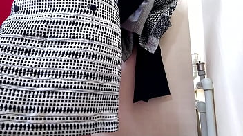 Preview 4 of Big Tits Vs Hug Dick - OMG! Russian mommy trying on skirts in a fitting room in a shopping mall