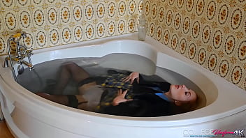 Preview 3 of Www Raw Baby - Drenched Doll Sophia Smith Keeps Her Uniform On While Taking Hot Bath!