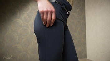 Preview 1 of Massage Traditional Java - Perfect Ass Asian In Tight Work Trousers Teases Visible Panty Line