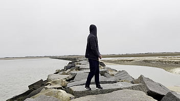 Preview 1 of Japanese Gay On Train Bus - Rock Hard on Rocks by the Ocean