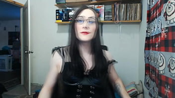 Preview 1 of Little School Girle Sex - Nerdy trans girl in latex strips and strokes for fan live