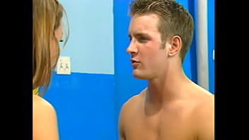 Preview 1 of Bbw Thai Hairy - Hot babe with a beautiful tattoo seduces a young guy in the gym locker room gives him a blowjob and gets cum on big tits