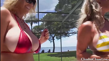 Preview 1 of Sister Seks Masturbation - Blondes Vicky Vette,  Puma Swede &amp_ Charlee Chase Sunbathe &amp_ Fuck!