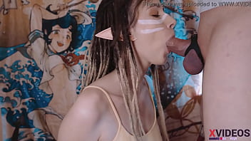 Preview 2 of Pequkyszy - Cute girl elf in dreadlocks sucking my cock juicy! Drooling deep blowjob ! Deep throat my beautiful girlfriend!