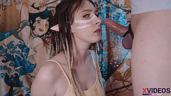Preview 3 of Pequkyszy - Cute girl elf in dreadlocks sucking my cock juicy! Drooling deep blowjob ! Deep throat my beautiful girlfriend!