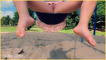 Preview 2 of Xxxx Wwwwbfcom - Wife rides the swing at the park with no panties public exhibitionist