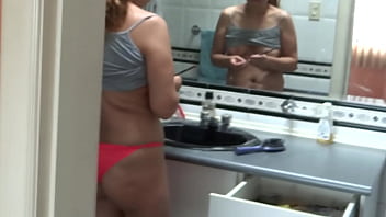 Preview 1 of 1 Laki 2 Perempuan - Stepmom shows off in front of ,  she makes him aroused and they masturbate,  big cumshot on her beautiful ass