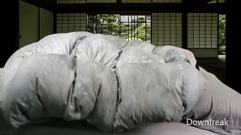 Preview 2 of Sensual Young Threesome - I Went to Japan to Hump the Puffy Down Comforters and Cum on Them!!