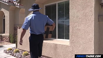 Preview 1 of Ww Xx Video Sanylayn - FamilyTwink - Stepdad and Step Son Using the Delivery Man