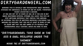 Preview 1 of Aylcia Starr - Dirtygardengirl take shoe in the ass &amp_ anal prolapse under the shower