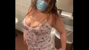 Preview 4 of Ngetot Cewek Gendut - Rest area public bathroom sex! Gorgeous teen fucked after peeing