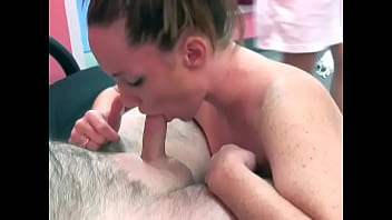 Preview 4 of Sbian Casting - Sexy brunette is on her knees and gives a deep blowjob to a horny dude