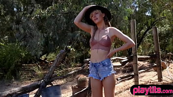 Preview 2 of Alice Jude - A blonde and a brunette teen country babe striptease show