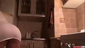 Preview 1 of Xoxoxo Omomo - The guy bent his girlfriend in the kitchen and gave her a Russian homemade gangbang