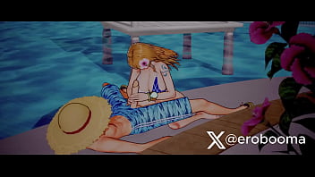 Preview 1 of Linda Tranny Sex - One Piece Luffy and Nami have sex at the Beach