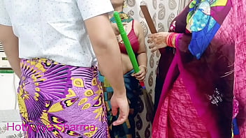 Preview 1 of Saaya Xvide - XXX Beautiful Indian aunty shared his husband with maid!! Hindi  latest 2022 hot threesome sex