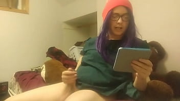 Preview 2 of Dikocokin - Trans girl masturbates while reading - big cumshot
