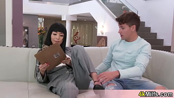 Preview 2 of Royal Aunty - Beautiful Japanese MILF cant wait to try a huge US cock and her tight pussy had a lucky day today