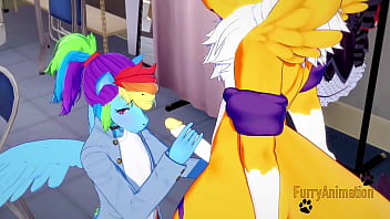 Preview 1 of Fat Nice Body - Digimon my little pony Yaoi Hentai 3D - Renamon and Rainbow Dash blobjob and fucked with cum in her mouth and ass - Yiff Anime Gay