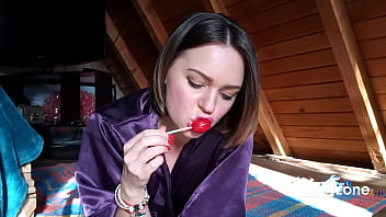 Preview 1 of Pragnet Gieal - Beautiful girl masturbates and tastes a lollipop with her pussy juices
