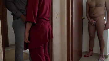 Preview 4 of But Vidoes - Horny cuckold wife sucking the delivery guy while husband is watching