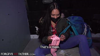 Preview 2 of Hermaphrodite Scandal - Big ass Asian hitchhiker blowjob and hard fuck in van after public pick up
