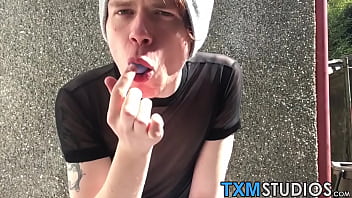 Preview 1 of Daina Chek - Young homosexual guy grabs his big cock and a butt plug