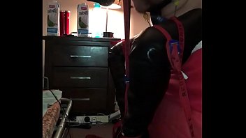 Preview 2 of Explicit Ally - Handcuffed guy,  orgasm,  wearing boots,  nipple clamps and rubber hood