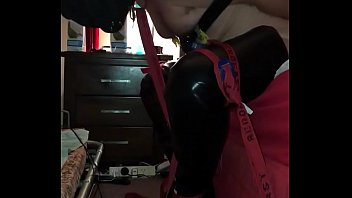 Preview 3 of Explicit Ally - Handcuffed guy,  orgasm,  wearing boots,  nipple clamps and rubber hood