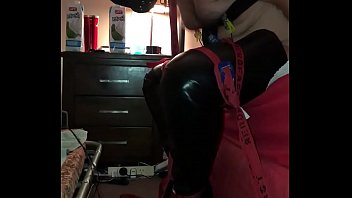 Preview 1 of Explicit Ally - Handcuffed guy,  orgasm,  wearing boots,  nipple clamps and rubber hood