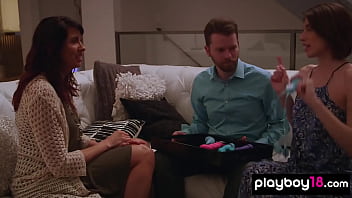 Preview 2 of Eanemal Saxy Sax - Sextoy testing ends in amateur threesome fuck with Nikki and her skinny GF